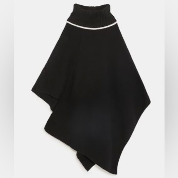 ZARA NWOT Black knit kaftan sweater, cowl neck with white trim. Side splits SZ:M - Picture 2 of 4